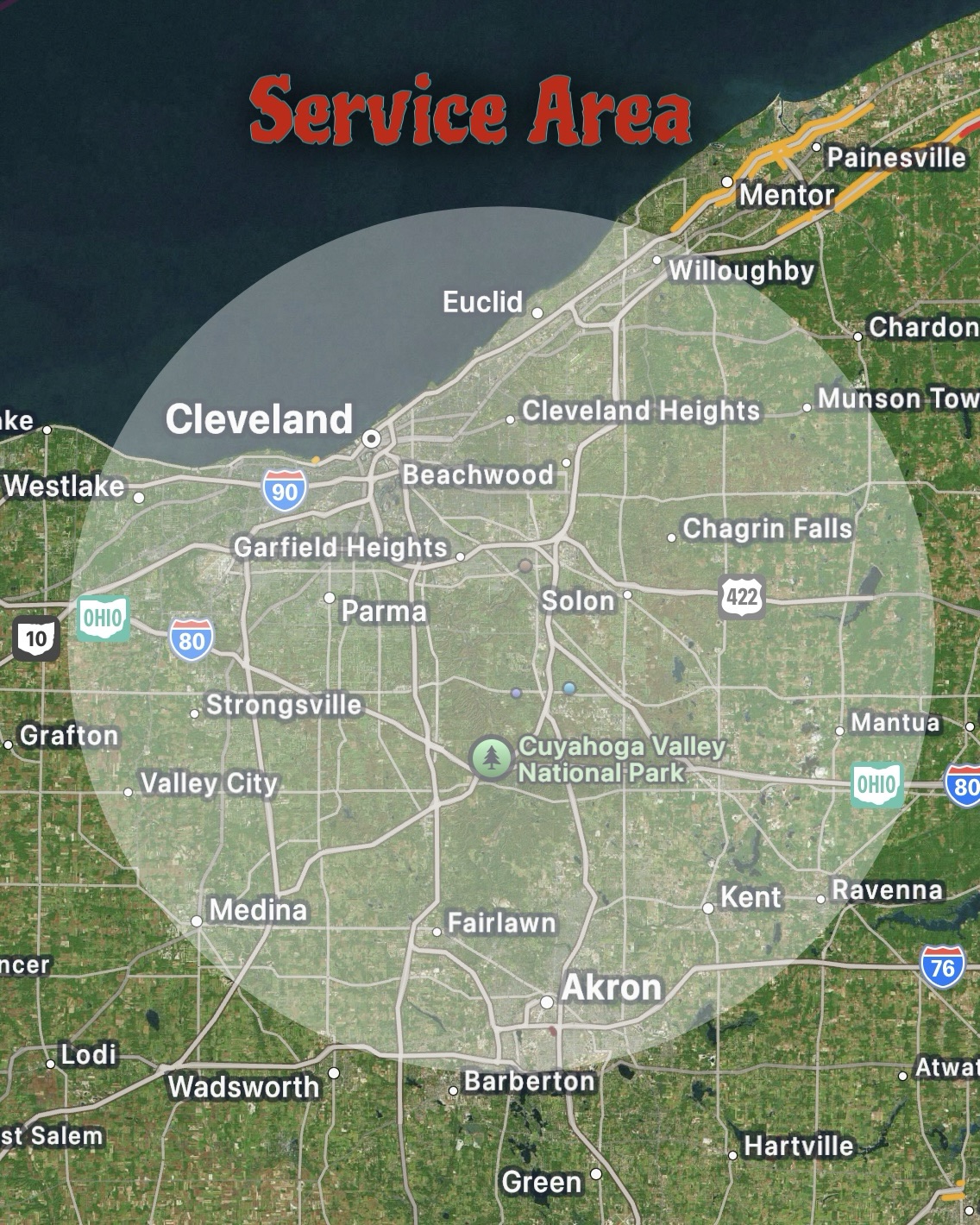 Map of Northeast Ohio service area
